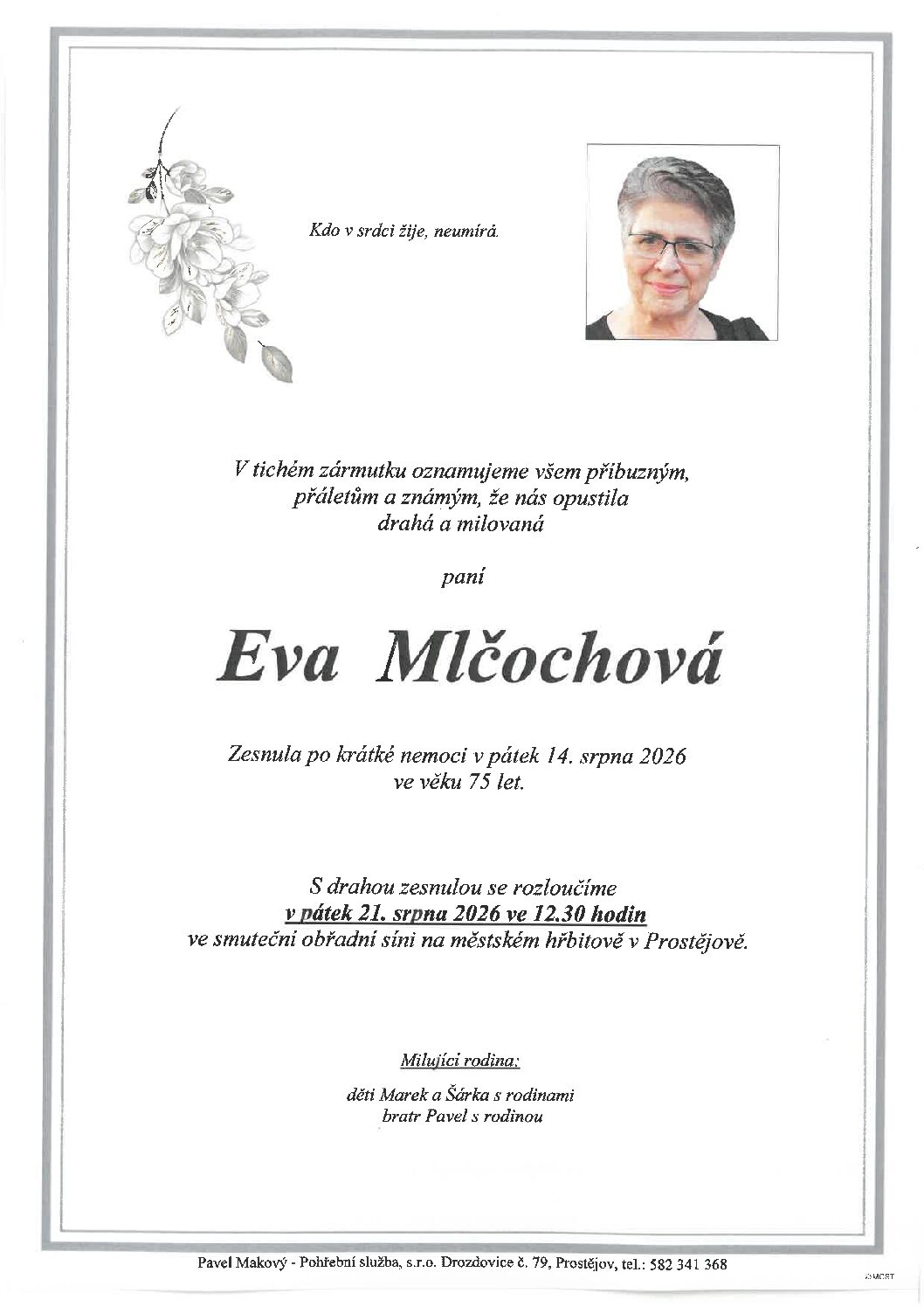 Rozloučení s Bc. Evou Mlčochovou