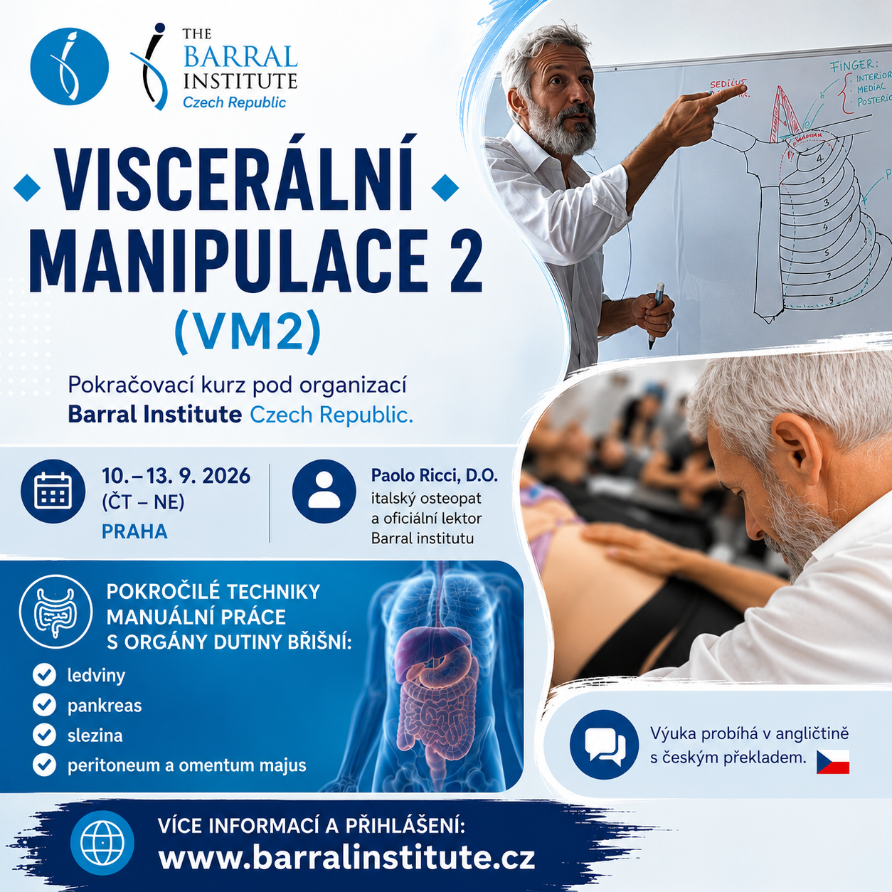Viscerální manipulace 2 s garancí Barral institutu ČR a SR